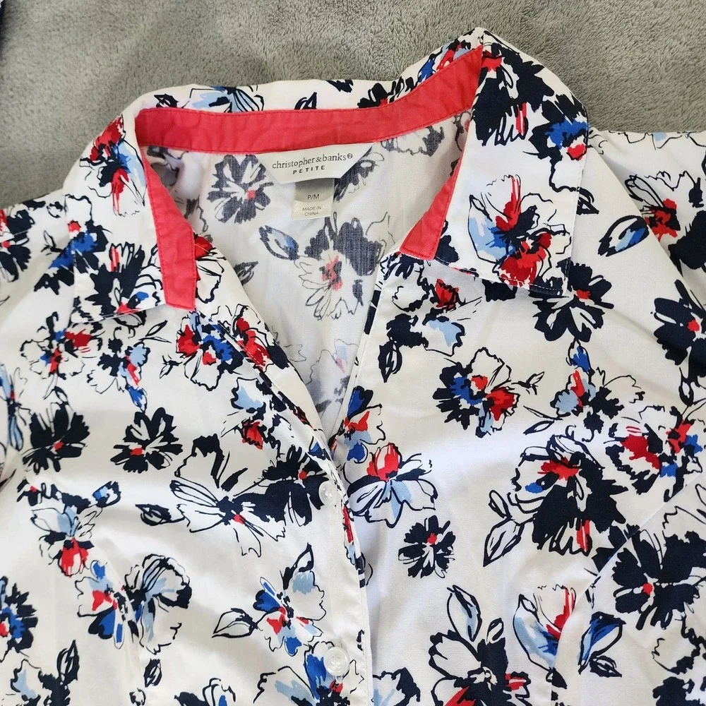Christopher &‎ Banks Floral Print Button Down Long Sleeve Size Petite Medium